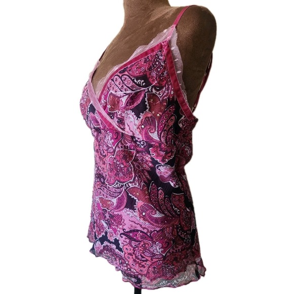 Vintage Y2K Silk Babydoll Cami Top Bella Swan Fairycore Silk Tulle Trim Size M - Picture 2 of 8